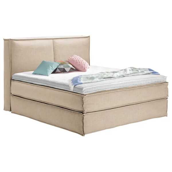Premium Boxspringbett mit Kopfteil 160 x 200cm Flachgewebe Beige H3 130 cm