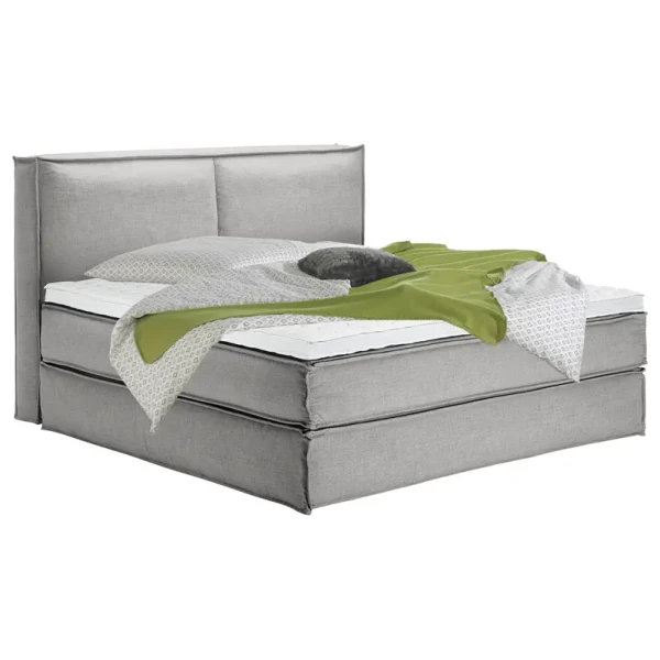 Premium Boxspringbett mit Kopfteil 200 x 200cm Flachgewebe Grau H3 130 cm