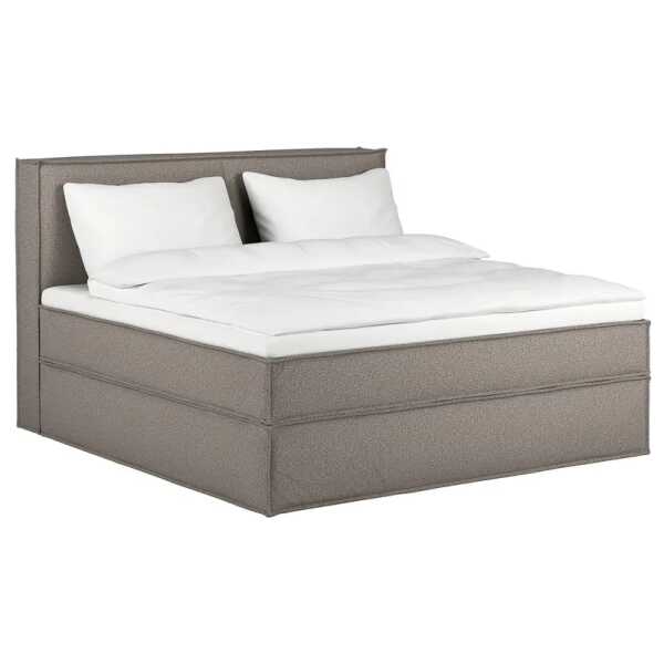 Premium Boxspringbett mit Kopfteil 200 x 200cm Recycelter Strukturstoff Gesa Grau H3 130 cm