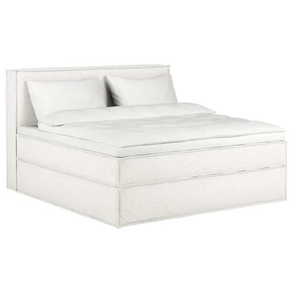 Premium Boxspringbett mit Kopfteil 180 x 200cm Recycelter Strukturstoff Gesa Weiß H2 130 cm