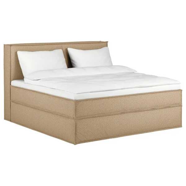 Premium Boxspringbett mit Kopfteil 200 x 200cm Recycelter Strukturstoff Gesa Beige H2 130 cm
