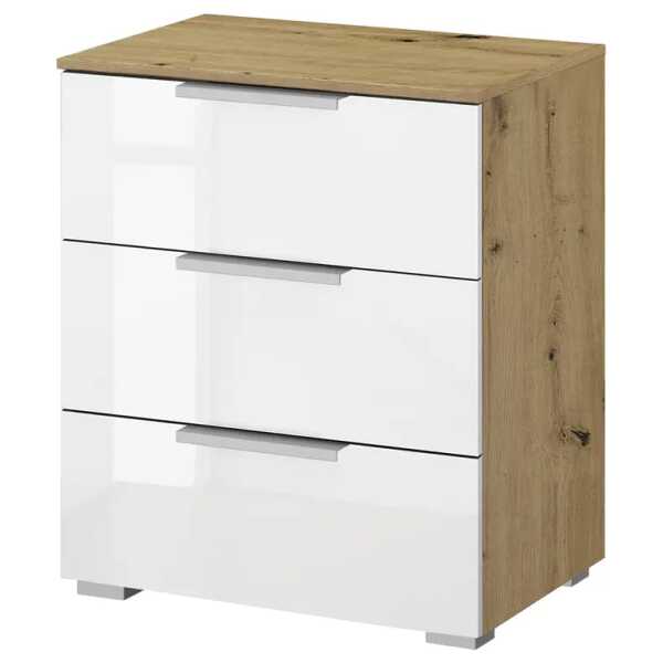Nachtkommode x3 50cm Weiß/Hochglanz Weiß/Eiche Artisan Dekor Aluminium