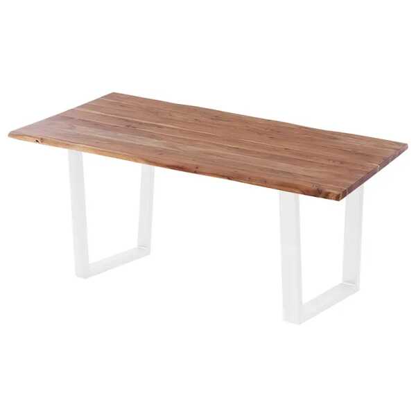 Massiver Baumkanten-Esstisch 140 x 80cm Braun/Akazie Braun Trapezförmig Weiß