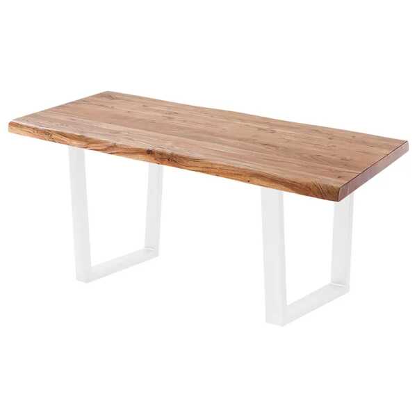 Massiver Baumkanten-Esstisch 120 x 80cm Braun/Akazie Braun Trapezförmig Weiß