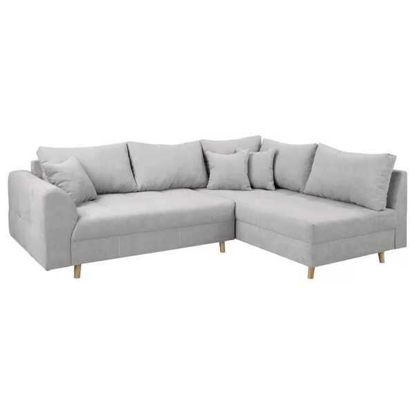 Ecksofa Meyford Silber Microfaser Enza 230 x 85 x 160cm Ottomane davorstehend rechts ohne Hocker Skandi