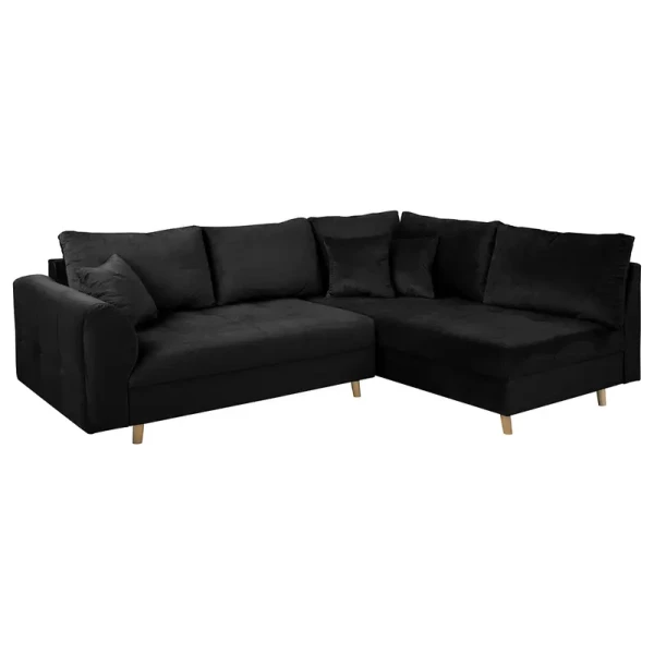 Ecksofa Meyford Schwarz Samt Ravi 230 x 85 x 160cm Ottomane davorstehend rechts ohne Hocker Skandi