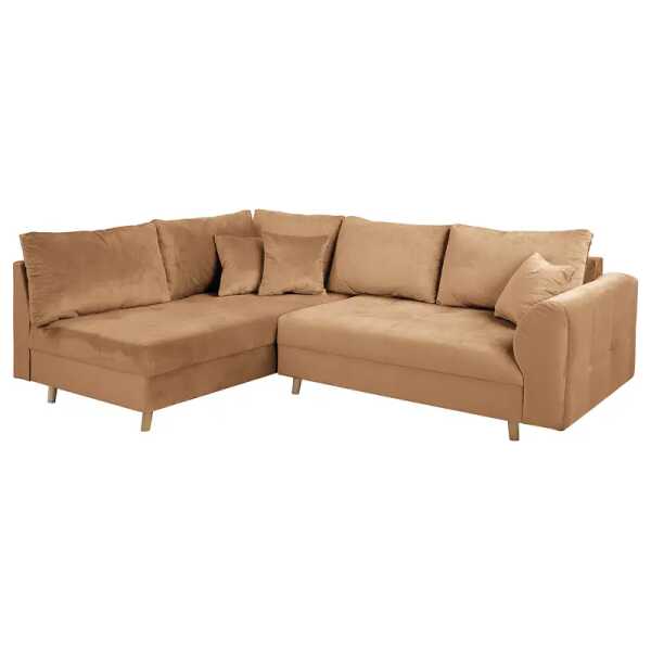 Ecksofa Meyford Beige Samt Ravi 230 x 85 x 160cm Ottomane davorstehend links ohne Hocker Skandi