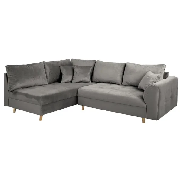 Ecksofa Meyford Grau Samt Ravi 230 x 85 x 160cm Ottomane davorstehend links ohne Hocker Skandi