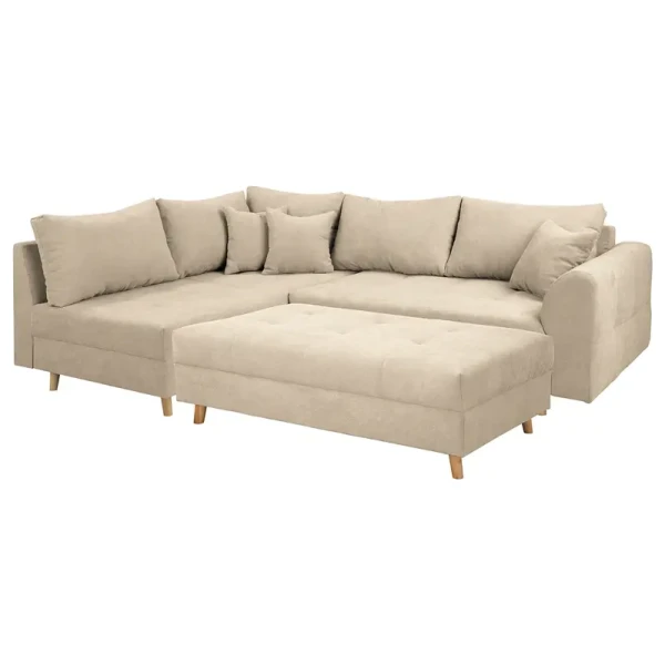 Ecksofa Meyford Beige Microfaser Enza 230 x 85 x 160cm Ottomane davorstehend links mit Hocker Skandi
