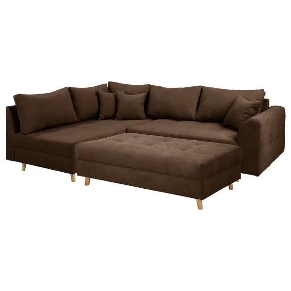 Ecksofa Meyford Braun Microfaser Enza 230 x 85 x 160cm Ottomane davorstehend links mit Hocker Skandi