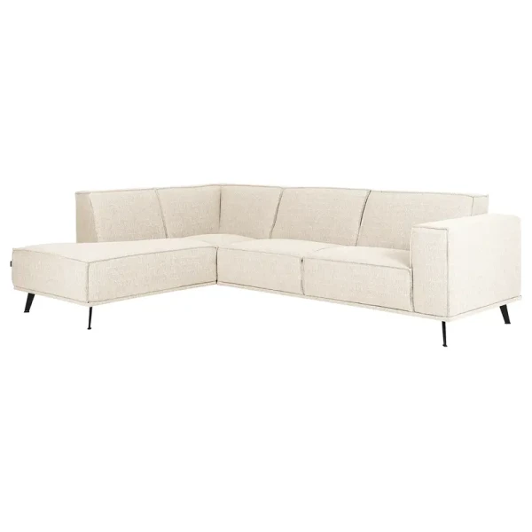 Ecksofa Pernu II Weiß Flachgewebe Costa 195 x 77 x 274cm Ottomane davorstehend links Skandi