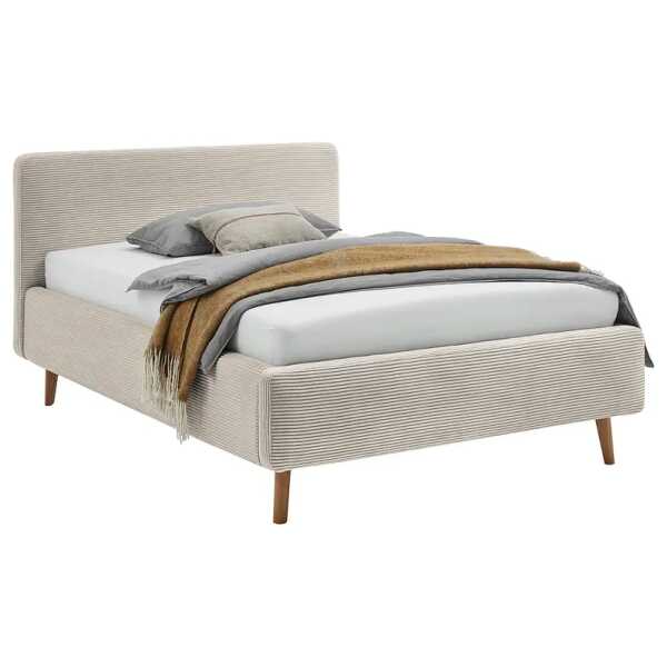 Polsterbett MATTIS 140 x 200cm Cordstoff Poppy Beige/Beige mit Lattenrost Eiche