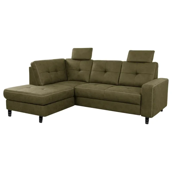 Ecksofa WadiWOOD III Grün Microfaser Taeko 227 x 91 x 170cm Ottomane davorstehend links ohne Schlaffunktion Skandi