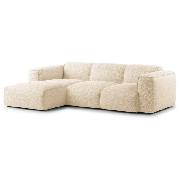 Ecksofa 3-Sitzer mit Longchair Beige Bouclé Stoff Bony 251cm Longchair davorstehend links Modern