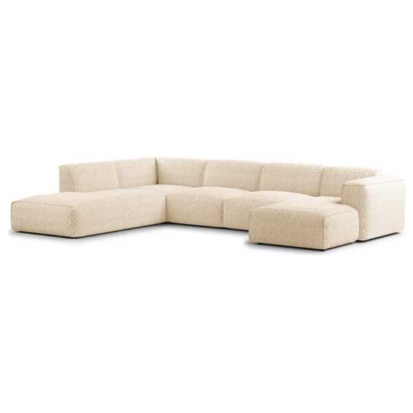 Wohnlandschaft Beige Bouclé Stoff Bony 325 x 71 x 235cm Longchair davorstehend rechts / Ottomane links Modern