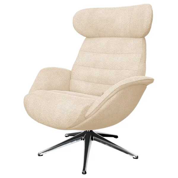 Relaxsessel LESO Beige Bouclé Stoff Bony ohne Hocker Chrom glänzend 90 x 107 x 90cm