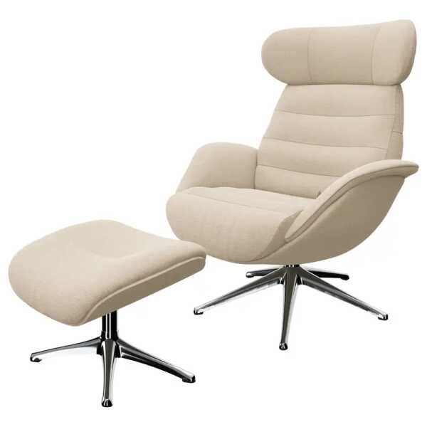 Relaxsessel LESO Beige Webstoff Saia mit Hocker Chrom glänzend 90 x 107 x 90cm