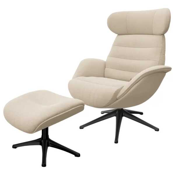Relaxsessel LESO Beige Webstoff Saia mit Hocker Schwarz 90 x 107 x 90cm