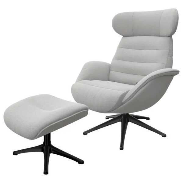 Relaxsessel LESO Grau Webstoff Saia mit Hocker Schwarz 90 x 107 x 90cm