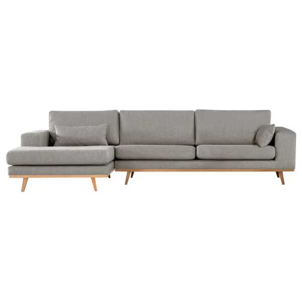 Ecksofa mit Longchair Beige Webstoff Lark 281 x 81 x 153cm Longchair davorstehend links Buche Hell Modern