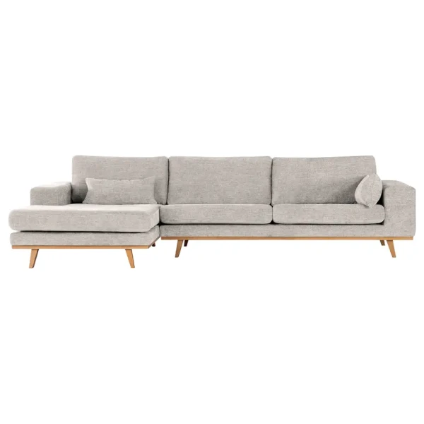 Ecksofa mit Longchair Grau Webstoff Cieli 281 x 81 x 153cm Longchair davorstehend links Buche Hell Modern