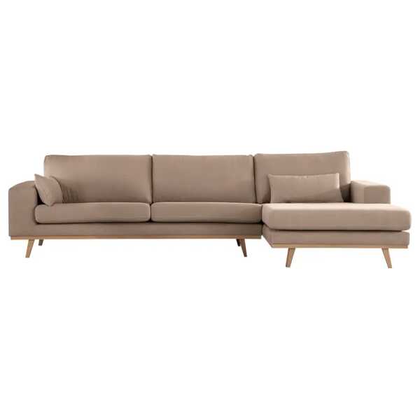 Ecksofa mit Longchair Braun Baumwollstoff Vele 281 x 81 x 153cm Longchair davorstehend rechts Buche Hell Modern