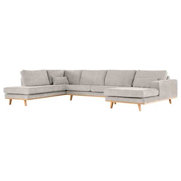Wohnlandschaft Grau Webstoff Cieli 371 x 81 x 219cm Longchair davorstehend rechts / Ottomane links Buche Hell Modern