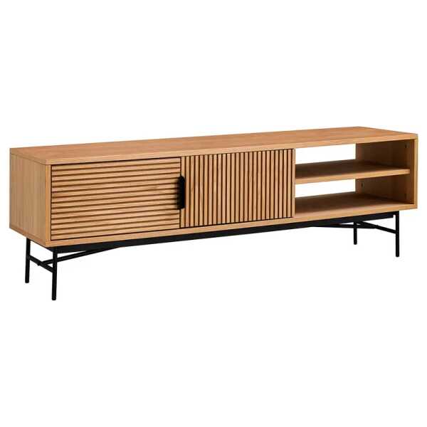 TV-Lowboard - 160 cm Front & Korpus: MDF Mitteldichte Holzfaserplatte , furniert & lackiert Gestell: Metall, lackiert Beige/Eiche 160 x 50 x