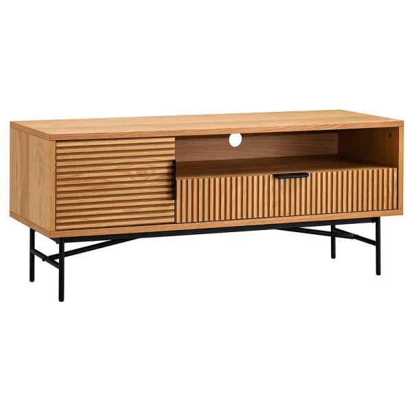 TV-Lowboard - 120 cm Front & Korpus: MDF Mitteldichte Holzfaserplatte , furniert & lackiert Gestell: Metall, lackiert Beige/Eiche 120 x 50 x
