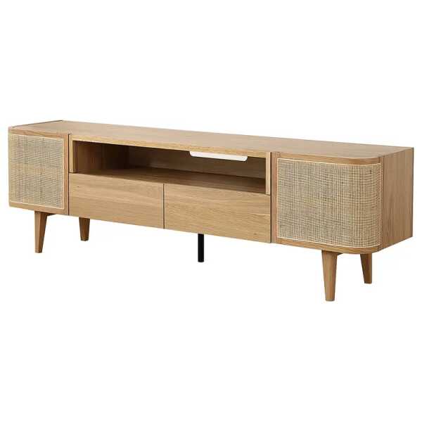 Lowboard 2 Türen Geflecht: Rattan Korpus: MDF Mitteldichte Holzfaserplatte , furniert Fronten & Füße: Massivholz Eiche, lackiert