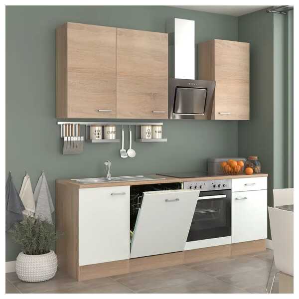 Küchenzeile Cresta Kombi A 220 x 234 x 60cm Braun/Weiß/Weiß/Eiche Sonoma Dekor