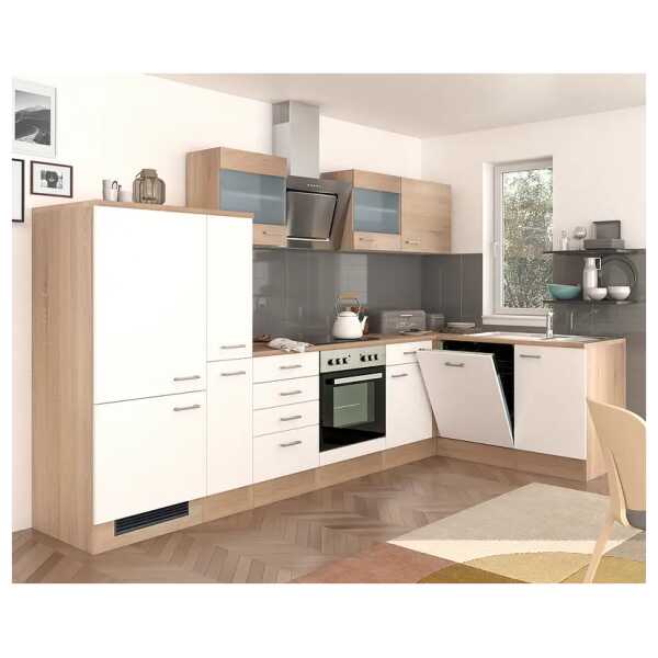 Eckküche Cresta Kombi B 310 x 200 x 170cm Braun/Weiß/Weiß/Eiche Sonoma Dekor