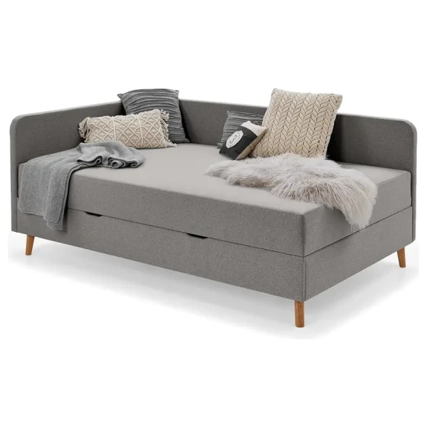 Polsterbett Cabana 135cm Flachgewebe Fayna Grau Eiche