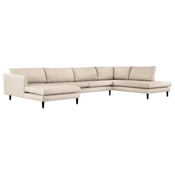 Wohnlandschaft Kayena Beige Webstoff Inas 375 x 78 x 221cm Longchair davorstehend links / Ottomane rechts Schwarz Modern