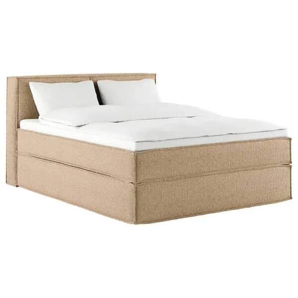 Premium Boxspringbett mit Kopfteil 140 x 200cm Recycelter Strukturstoff Gesa Beige H2 100 cm