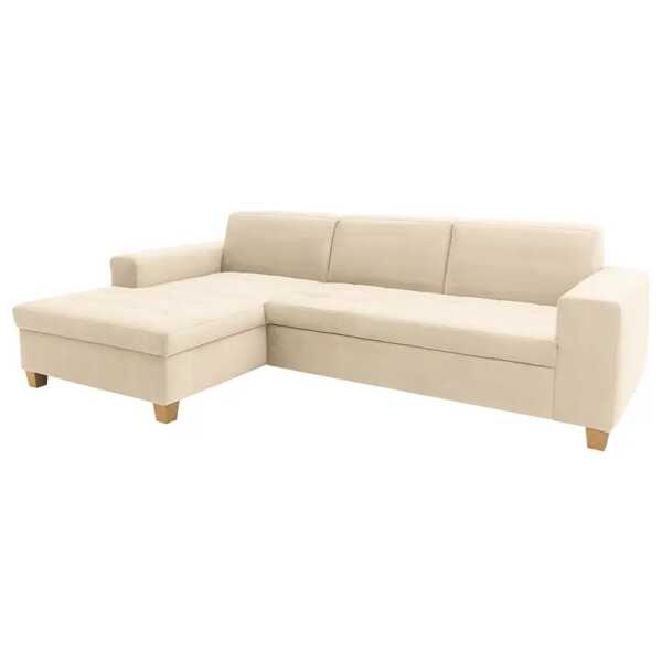 Ecksofa Roblin Grau Samt Loana 266 x 80 x 162cm Longchair davorstehend links Keine Funktion Natur