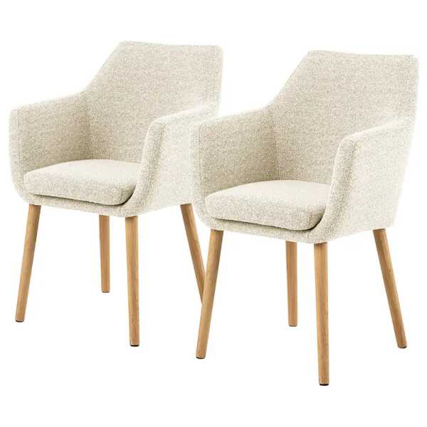 Armlehnenstuhl 58 x 84 x 58cm 2er Set Bouclé Stoff Moena: Creme Beige