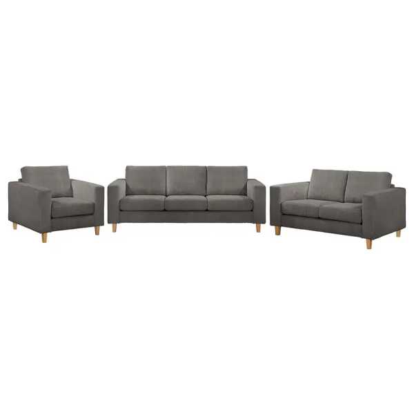 Polstergarnitur 3-2-1 Grau Cordstoff Poppy 214 x 86 x 90cm Skandi