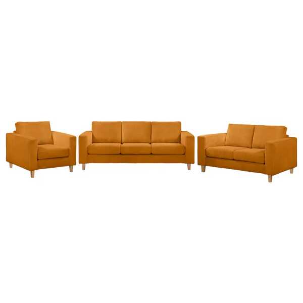 Polstergarnitur 3-2-1 Gelb Cordstoff Poppy 214 x 86 x 90cm Skandi