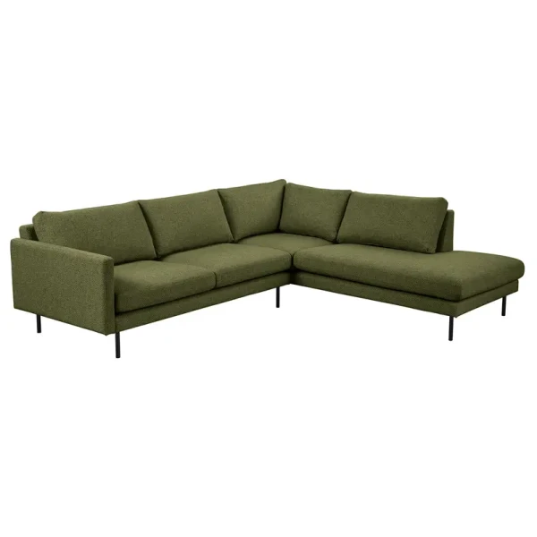 Ecksofa mit Ottomane Grün Strukturstoff Foxy 262 x 82 x 226cm Ottomane davorstehend rechts Skandi