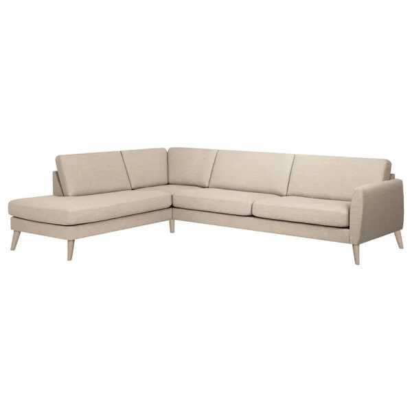 Ecksofa Tuena mit Ottomane Beige Webstoff Inas 296 x 80 x 218cm Ottomane davorstehend links Modern