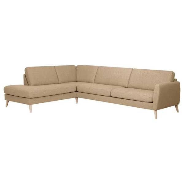 Ecksofa Tuena mit Ottomane Beige Recycelter Strukturstoff Gesa 296 x 80 x 218cm Ottomane davorstehend links Modern