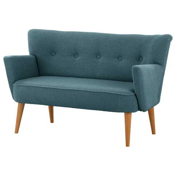 2-Sitzer Sofa mit Armlehnen Blau Bouclé Stoff Nola 124 x 80 x 64cm Skandi