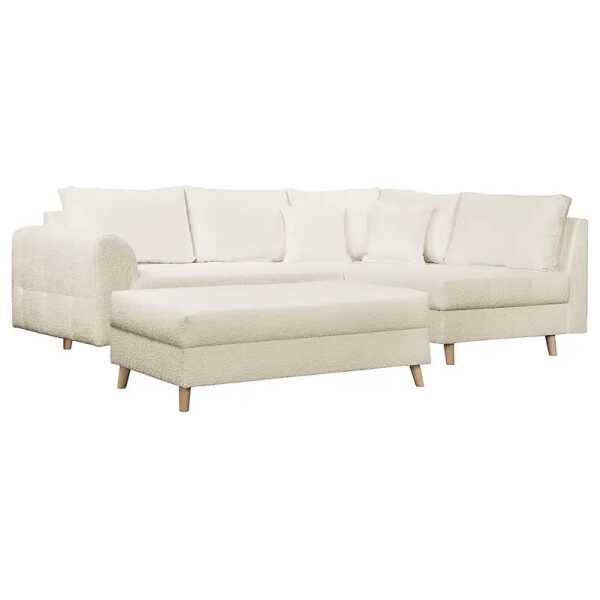Ecksofa Meyford Beige Bouclé Stoff Abby 230 x 85 x 160cm Ottomane davorstehend rechts mit Hocker Skandi