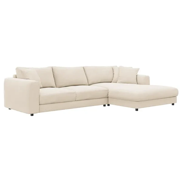 Ecksofa mit Longchair Beige Webstoff Saia 286cm Longchair davorstehend rechts Modern