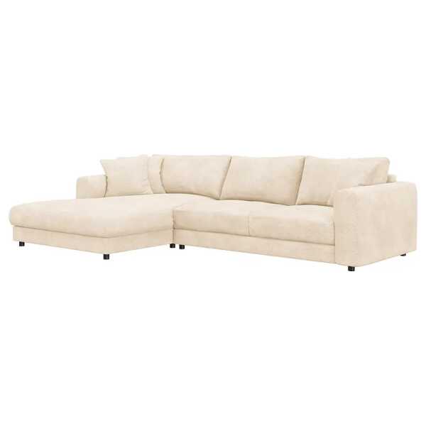 Ecksofa mit Longchair Beige Bouclé Stoff Bony 286cm Longchair davorstehend links Modern