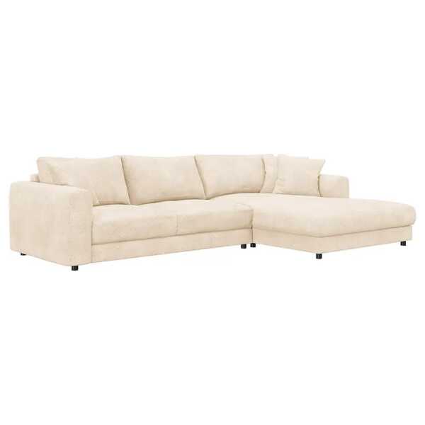 Ecksofa mit Longchair Beige Bouclé Stoff Bony 286cm Longchair davorstehend rechts Modern
