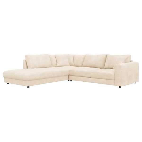 Ecksofa mit Ottomane Beige Bouclé Stoff Bony 267 x 79 x 254cm Ottomane davorstehend links Modern
