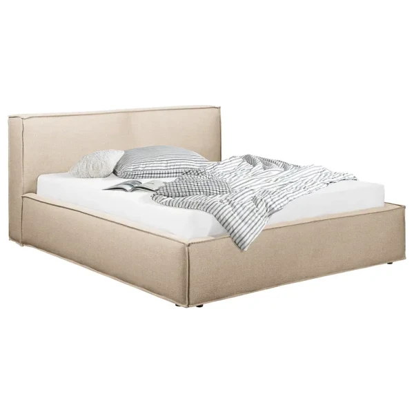 Polsterbett 200 x 200cm Flachgewebe Drems Beige ohne Matratze Kein Bettkasten 110 cm