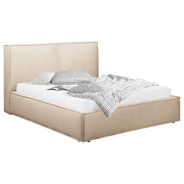 Polsterbett 200 x 200cm Flachgewebe Drems Beige H3 / H4 1 Bettkasten 150 cm